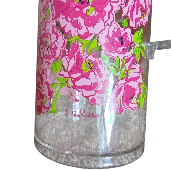 Lilly Pulitzer Floral Clear Acrylic Drink Pitcher 56 oz Pink Green Print - Picture 3 of 7